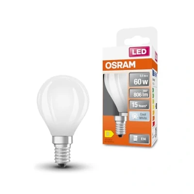 Image de OSRAM LED Star Globe Lampe in klassischer Miniballform, 5.5 W / 806 lm, 4000 K für kaltweißes Licht, CRI 80, aus gefrostetem bleifreiem Glas, E14 Sockel, IP20, EEK D, 45mm DM,6 Pack
