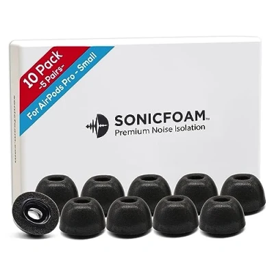 Image de SONICFOAM Lot de 10 embouts en mousse à mémoire forme Isolation sonore qualité supérieure, rechange pour Airpods Pro (SFAIR S, noir)