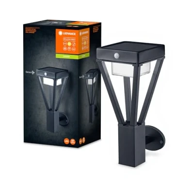 Image de LEDVANCE ENDURA SOLAR BOUQUET WALL SENSOR 36,5cm applique solaire avec détecteur de mouvement, lampe jardin, 3 modes fonctionnement, 6W, 3000K, 200 550 lumen, IP44, noir