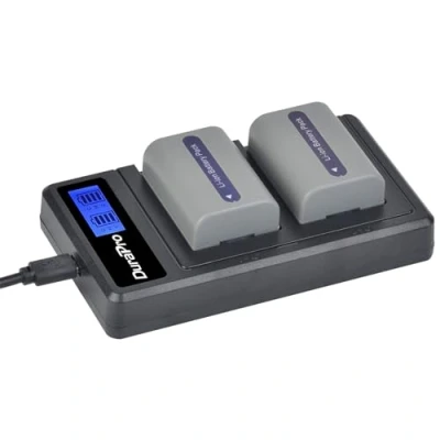 Image de Batteries NP FP50 DURAPRO Lot de 2 avec chargeur LCD double USB 1200mAh 7.2V Compatible Sony