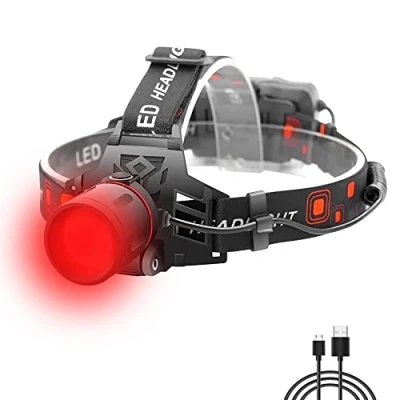 Image de WESLITE Lampe Frontale Rouge, Lampes Frontales LED Rouge de Chasse Rechargeable avec Filtre Zoomable pour la Chasse, l&#039;astronomie, l&#039;observation des étoiles, Vision Nocturne