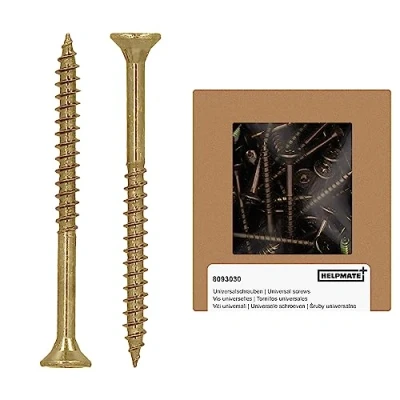 Image de HELPMATE vis universelles tête fraisée 4x50 passivées jaune 200 à bois avec entraînement en T et filetage partiel Boulons pour panneaux de particules l&#039;intérieur &amp; l&#039;extérieur protégé
