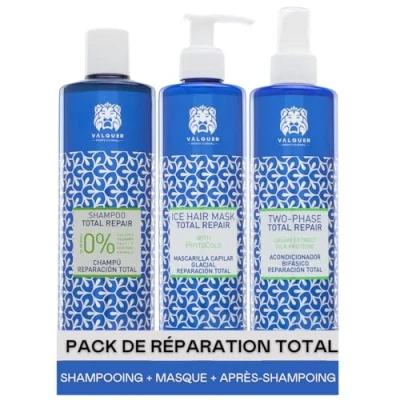 Image de Valquer Professional Pack Total Repair Hair: Shampooing Zéro% 400 ml + Masque Effet Glace 300 Revitalisant Biphasique ml. Cheveux abîmés 1300 g (3 unités)