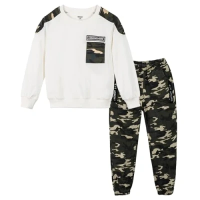 Image de Enfants Ensemble de survêtement Camouflage, 2 pièces Garçon Pantalon Cargo + Sweat à Manches Longues, Blanc, 120