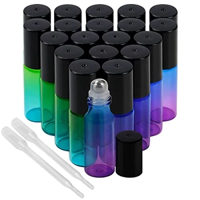 Image de BELLE VOUS Lot de 20 Bouteille Roll On en Verre avec Pipette Flacon Huile Essentielle Vide 5ml Bleu/Vert Bille Acier Inoxydable et Couvercle Noir Pour Aromathérapie, Parfum