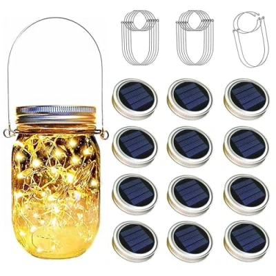 Image de YZOTEK 12 x Couvercles de Solaire Mason Jar Lumières 30 LED Fée Luciole Guirlandes Lumineuses Suspendu Lanterne, Imperméable Patio Porche Jardin Cour Balcon Pelouse Éclairage Décor/Pas Pot Inclus