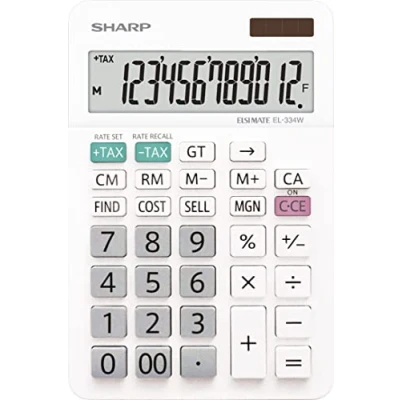Image de Sharp EL 334W Calculatrice Solaire à 12 Chiffres avec Support Pliable Blanc