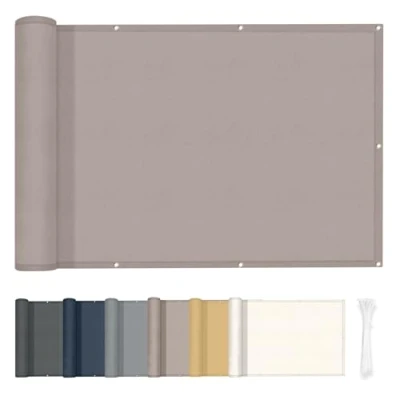 Image de HENG FENG Brise Vue Balcon 90x500cm PES, Pare Exterieur Cache Occultant pour Terrasse, Résistant à l&#039;eau et aux UV, Taupe