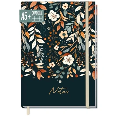Image de paper&amp;you® Carnet de notes A5+ quadrillé avec élastique [Pretty Flowers] 156 pages, 78 feuilles comme bullet journal durable &amp; respectueux au climat