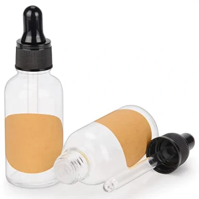Image de stonylab 30 ml (1 oz) 2 Pack Flacon Compte gouttes en Verre, Transparente Verre Vide avec Conique, Bouchon Interne et Étiquette pour Huiles Essentielles Fragrances