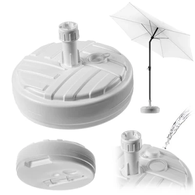 Image de KADAX Pied de parasol rond À remplir avec du sable ou gravier Support en plastique pour jardin, terrasse, plage Version 1 Blanc