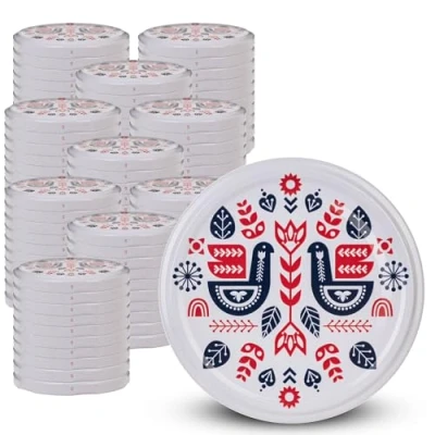 Image de KADAX Lot de 100 couvercles à visser Diamètre : 82 mm En métal Avec 6 dents d&#039;encliquetage Couvercle rechange pour les bocaux conserve Motif folklore
