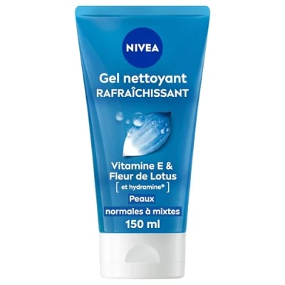 Image de NIVEA Gel Nettoyant Fraîcheur (1 x 150 ml), visage enrichi en fleur de Lotus &amp; Hydramine, nettoie profondeur et élimine les impuretés, purifiant pour peaux normales à mixtes