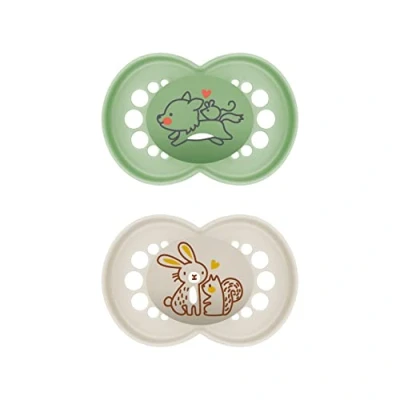 Image de MAM Lot de 2 tétines originales, respectueuses des dents, pour bébé, en matériaux durables et biorenouvelables, silicone SkinSoft, avec boîte à tétine, 6 16 mois, loup lapin