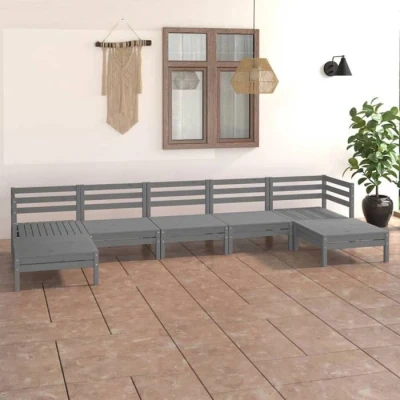 Image de vidaXL Salon de Jardin 7 pcs, Canapés avec Repose pied, Ensemble Meubles Table Basse Patio Terrasse, Rustique, Gris 3186405