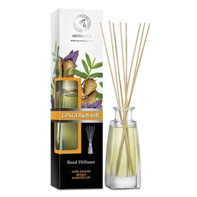 Image de Diffuseur Parfum de Gingembre et Basilic 100ml Set Huile Essentielle Frais Longue Durée Aromathérapie Desodorisant Maison