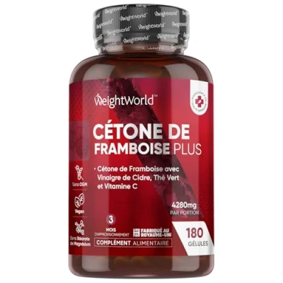 Image de Cétone de Framboise Avancée 180 Gélules Vegan Complexe Regime Keto Raspberry Ketone Avec : Vinaigre Cidre Pomme, Thé Vert, Caféine, Açaï, Pectine, Vitamine C Cétogène