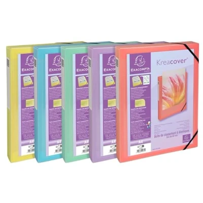 Image de Exacompta Réf. 59279E 5 boites de classement avec élastiques Kreacover Pastel en polypropylène dos 4 cm dimensions 25 x 33 pour format A4 livrées montées