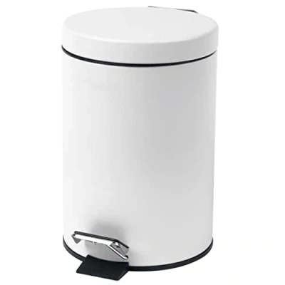 Image de Beldray LA038098WHTAEU7 Poubelle à Pédale Salle de Bain, Capacité 3 L, Mini Ronde avec Couvercle à Fermeture Douce, Cosmétiques, Design Modern, Finition Blanc