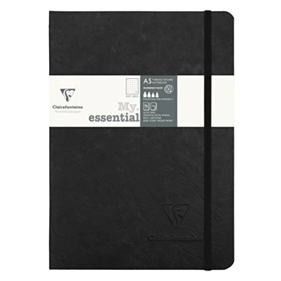 Image de Clairefontaine 793431C Collection Age Bag Un Carnet Élastiqué Cousu MyEssential Noir A5 14,8x21 cm 192 Pages Numérotées DOT Papier Ivoire 90 g Couverture Carte Lustrée Grain Cuir