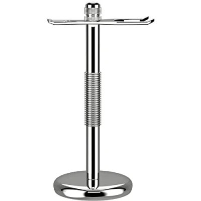 Image de GRUTTI Support pour rasoir et brosse, de luxe en chrome brosse rasage humide, hommes, adapté au couteau à raser la Argent