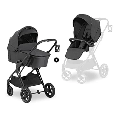 Image de hauck Poussette 2 en 1 Vision X Avec Nacelle, Siège Réversible et Couvre Jambes, Roues Caoutchouc, Pliable Compacte, Porte Gobelet, Jusqu&#039;à 22 kg Gris Mélange