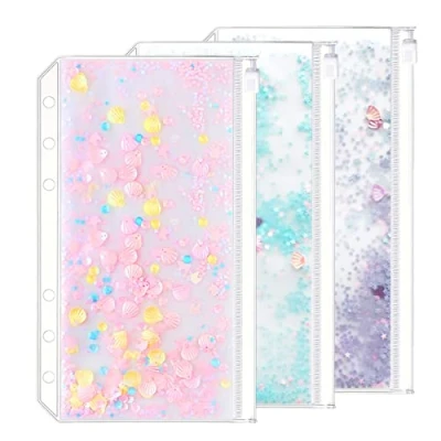 Image de Accessoire pour classeur à anneaux en D Pochettes perforées Séparateur Règle Onglet Index (Paillettes Poche zippée, A6)