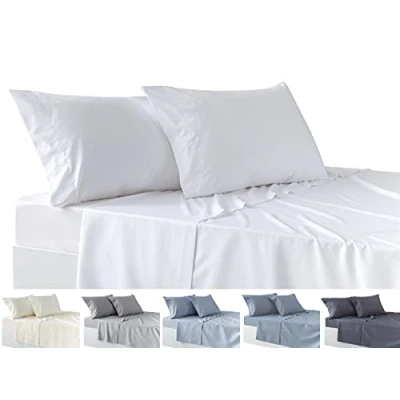 Image de Todocama Parure de draps 4 pièces Drap Housse Ajustable Plat Deux taies d&#039;oreiller 50 x 80 cm (lit 135 190/200 cm, Blanc)