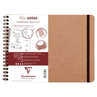 Image de Clairefontaine 78246C Age Bag Un Cahier à Spirale Marges Détachables MyNotes Tabac B5 paysage 25x19 cm 120 Pages Lignées Papier Blanc 90 g Couverture Carte Lustrée Grain Cuir