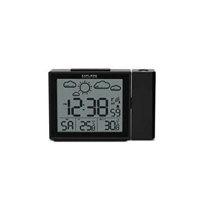 Image de Explore Scientific RPW3009 Horloge de Projection avec Affichage radiocommandé l&#039;heure, Fonction mètre, Port USB pour recharger Le téléphone, capteur température Interne, Noir