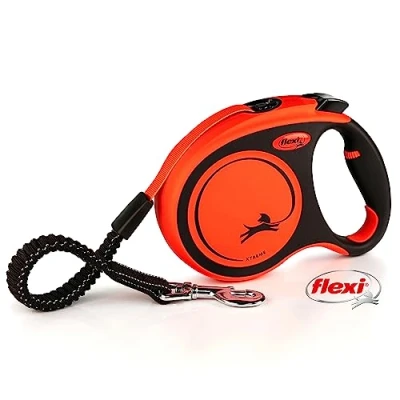 Image de Flexi, Laisse Modèle Xtreme, Résiste aux Charges intensives exercées sur la Sangle, Sangle extrêmement résistante morsures, Poignée Souple réglable, Made in Germany, Orange, L 5m