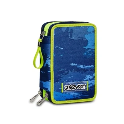 Image de Astuccio Scuola Elementare 3 Scomparti Seven WET COLOR BOY, Blau Inhalt 44 pz Completo di Matite, Pennarelli etc.. Portapenne Bambini Ragazzi Media