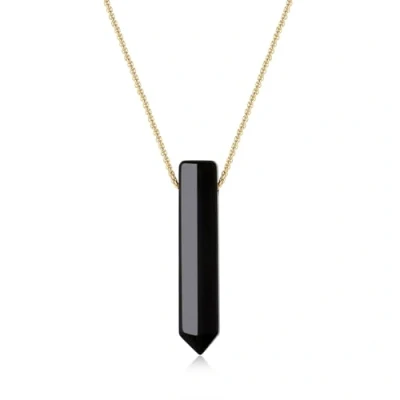 Image de COAI Collier Long Pendentif Colonne Hexagonale Pierre Obsidienne Noire Femme