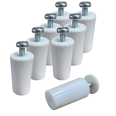Image de 8 butées volets roulants blanches 40 mm PVC. Arret de volet fourni avec tout le nécessaire pour montage ses rondelles et vis. Butee roulant blanc. Fabriquées en Espagne.