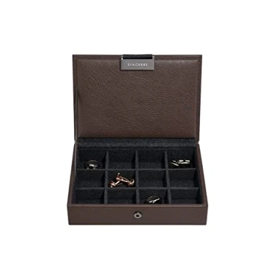 Image de Stackers Mini boîte à Boutons de Manchette avec Couvercle en Brun