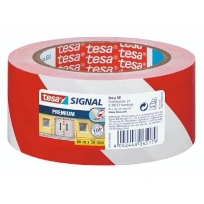 Image de Tesa Sécuriser Ruban adhésif de signalisation PVC Rouge/Blanc 66m x 50mm 58131 00000 00