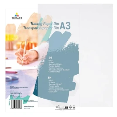 Image de Tritart Feuille Papier Calque A3 Format Din 20 Feuilles 100 g/m2 Transparentes Imprimable pour Patron Couture Dessin Scrapbooking Calligraphie