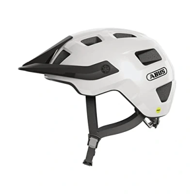 Image de ABUS MTB Helm MoTrip MIPS Casque de vélo pour une initiation sûre au VTT avec protection contre les chocs hommes et femmes Blanc brillant, taille S