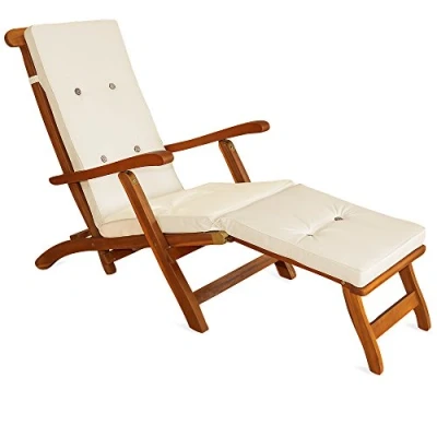 Image de Detex® Coussin de transat Lanières Maintien à 8 Boutons en Lin Crème Coussins Chaise Longue Bain Soleil