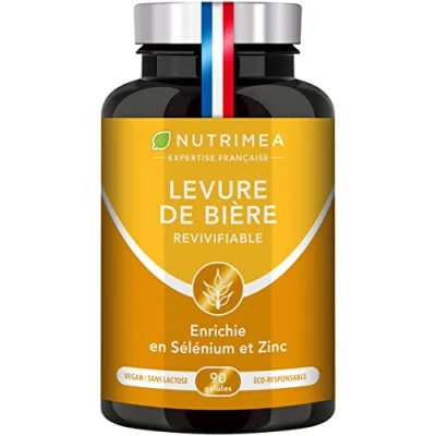 Image de LEVURE Active DE BIERE REVIVIFIABLE Complément Alimentaire Cheveux, Ongles &amp; Peau Enrichie en Zinc Sélénium Facilite le Transit 90 Gélules Vegan Nutrimea Fabriqué France
