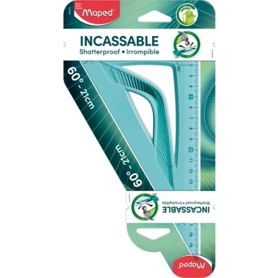 Image de Maped Équerre Incassable 60 grand côté 21 cm Toucher Soft Scolaire Astucieuse avec 0 dans l’Angle Droit Coloris Aléatoire Vert ou Bleu
