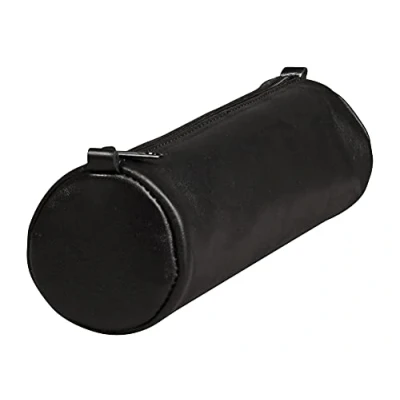 Image de Clairefontaine 77016C Collection Age Bag Une Trousse Ronde en Véritable Cuir d&#039;Agneau Noir 21 cm x 6 de Diamètre