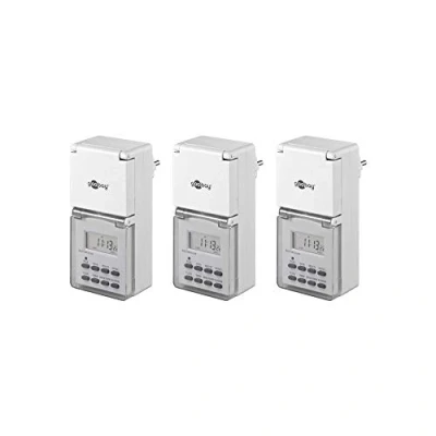 Image de Goobay 55546 3x Horloge programmable numérique / IP44 Programmable/Intérieur et extérieur/Écran LCD/Facile à utiliser 10C 40C/Batterie Back Up pour 4 jours/Blanc