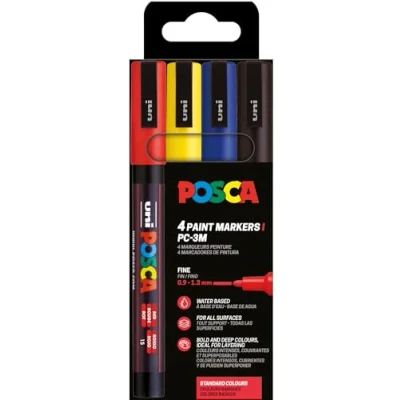 Image de Uni Ball 186545 POSCA Marker Set, 4 stylos acryliques PC 3M, marqueur permanent 0,9 1,3 mm pointe ogive