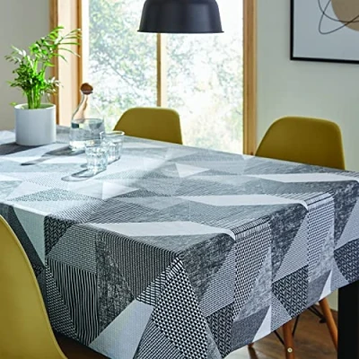 Image de Catherine Lansfield Dining Larsson Geo Nappe Facile à Nettoyer Gris 132 x 178 cm