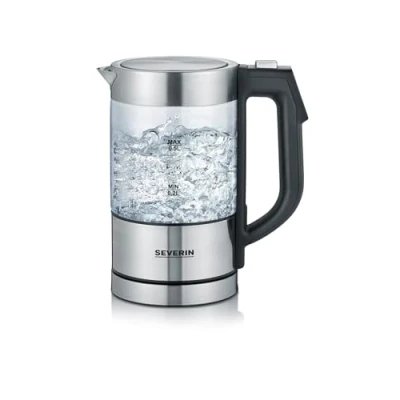 Image de SEVERIN Bouilloire en verre 100% sans BPA, 1 100 W, Petite réglable par palier de 5C, Capacité : 0,5 L, Fonction Maintien au chaud, électrique compacte, verre/inox, WK 3458