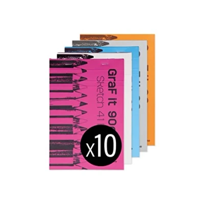 Image de Clairefontaine 96621Cpack Bloc Agrafé GraF&#039;it 80 Feuilles Papier Dessin Croquis Uni Détachables A5 14,8x21 cm 90g Couleur Couverture Aléatoire Paquet de 10 Blocs