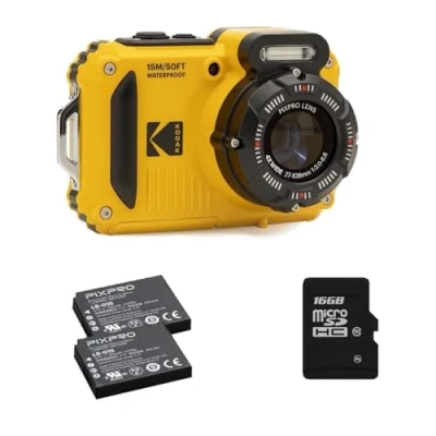 Image de KODAK Pixpro Pack WPZ2 + 2 Batteries 1 Carte SD Compact 16M Pixels, Etanche jusqu&#039;à Une Profondeur de 15, Anti Choc, Video 720p, Ecran LCD 2,7 Batterie Li ION Jaune