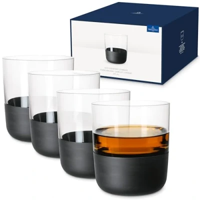 Image de Villeroy &amp; Boch Manufacture Rock Ensemble De Verres À Whisky, 4 Pièces, Cristallin Avec Fond Noir Mat, Contenance 250 Ml