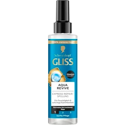 Image de Gliss Après shampoing réparateur Express Aqua Revive (200 ml) pour une dose supplémentaire d&#039;hydratation et de brillance saine, avec protection contre la chaleur jusqu&#039;à 230 C